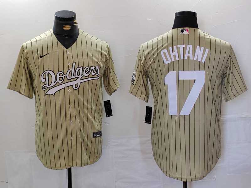 Mens Los Angeles Dodgers #17 Shohei Ohtani Cream Pinstripe Cool Base Stitched Jersey